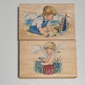 🔵3/$13 Unused Wooden Stamps with Child Illustrations